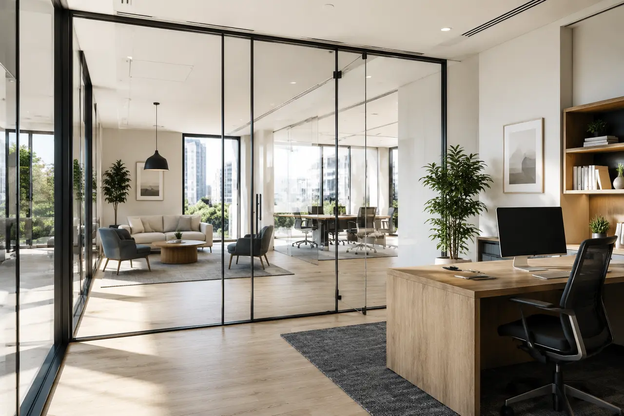 Ufficio contemporaneo con pareti vetrate